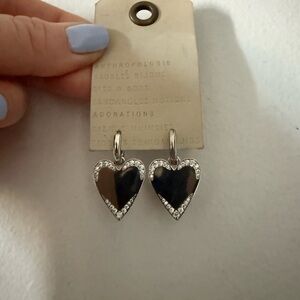 Anthropologie Black and Silver Heart Earrings